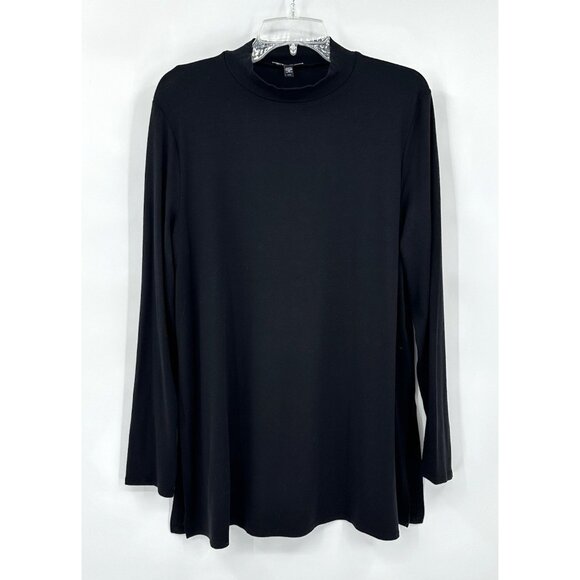 shirt top tunic mock neck long sleeve tencel soft black LARGE - Picture 2 of 6